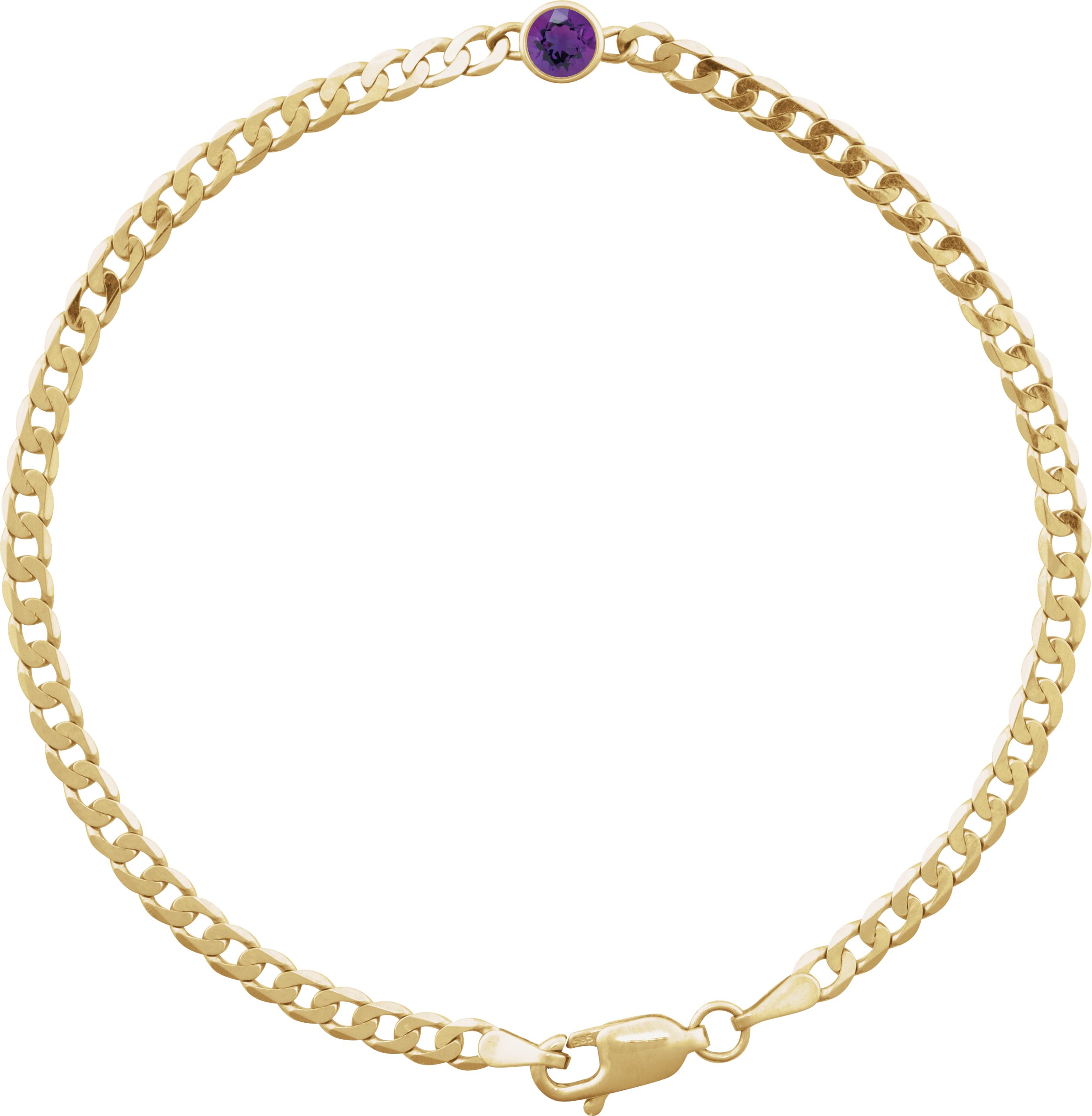 14K Yellow Natural Amethyst Link 7 Bracelet