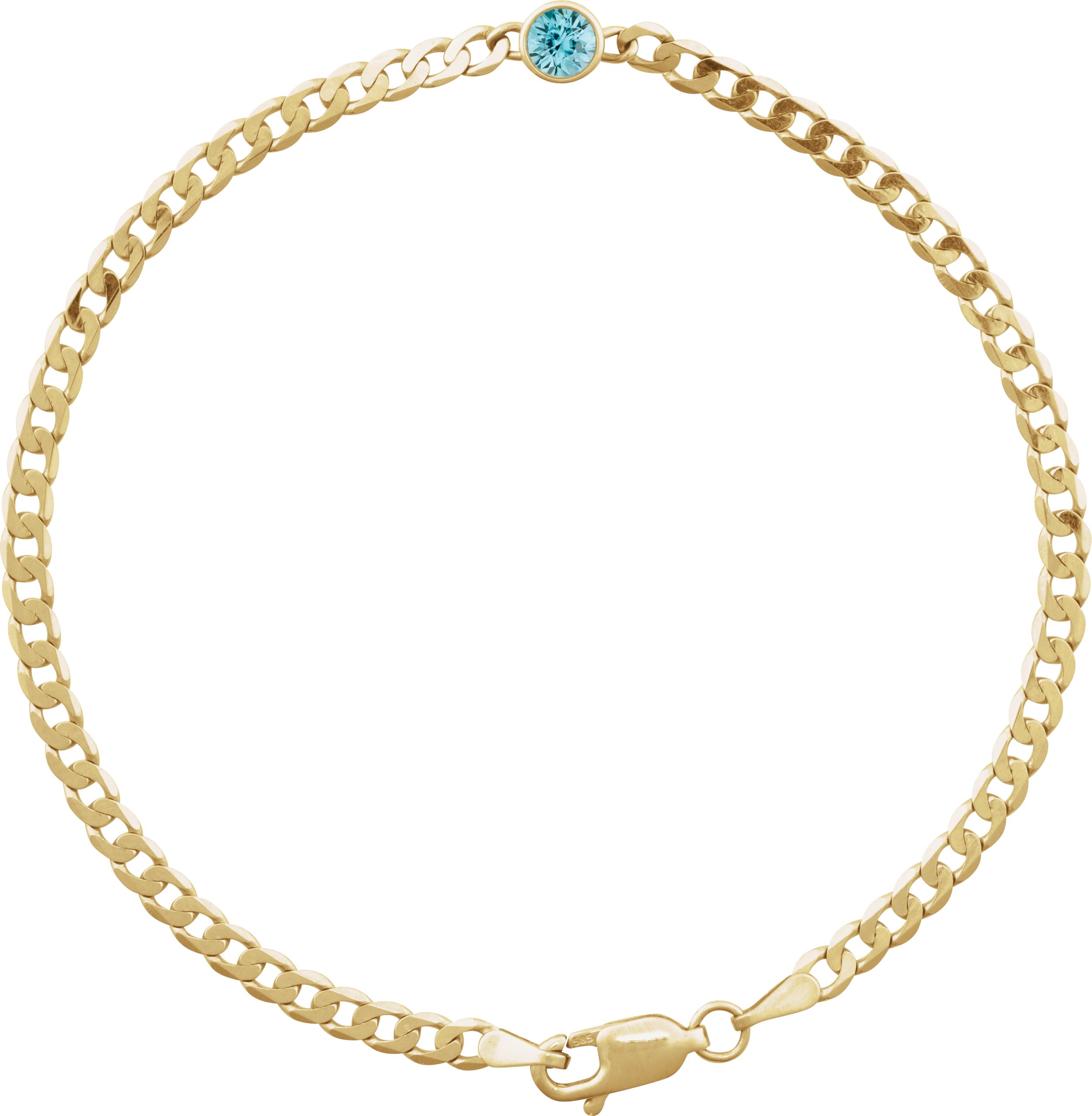 14K Yellow Natural Blue Zircon Link 7 Bracelet