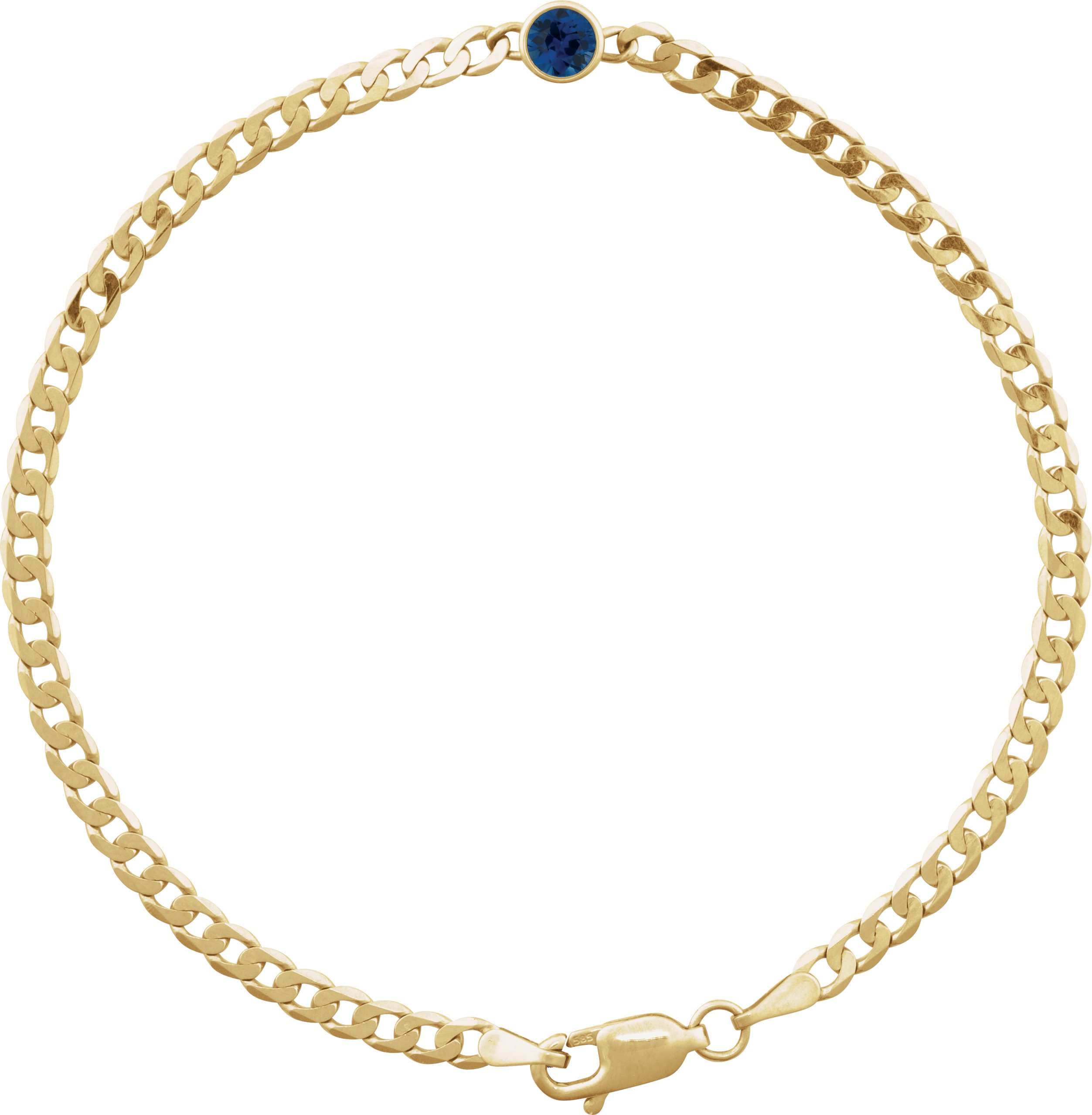 14K Yellow Natural Blue Sapphire Link 7" Bracelet