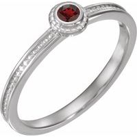 Sterling Silver Natural Mozambique Garnet Family Stackable Ring