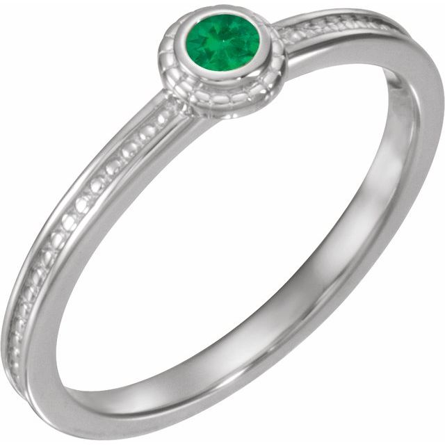 14K White Lab-Grown Emerald Family Stackable Ring