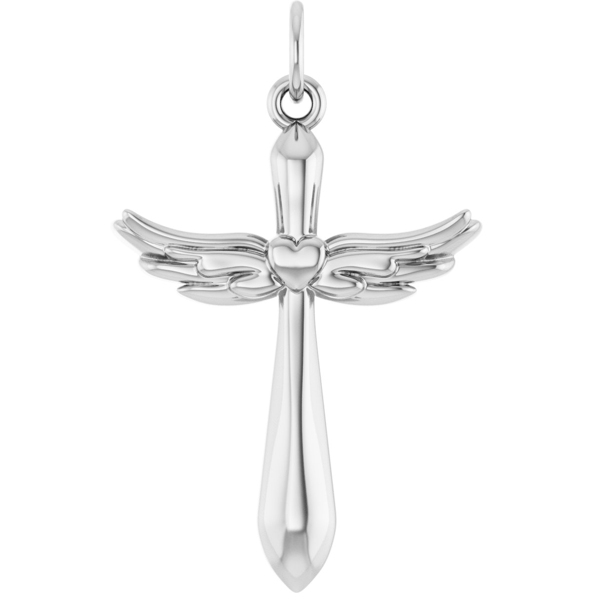 14K White Angel Wings Heart Cross Pendant Ref 21468231