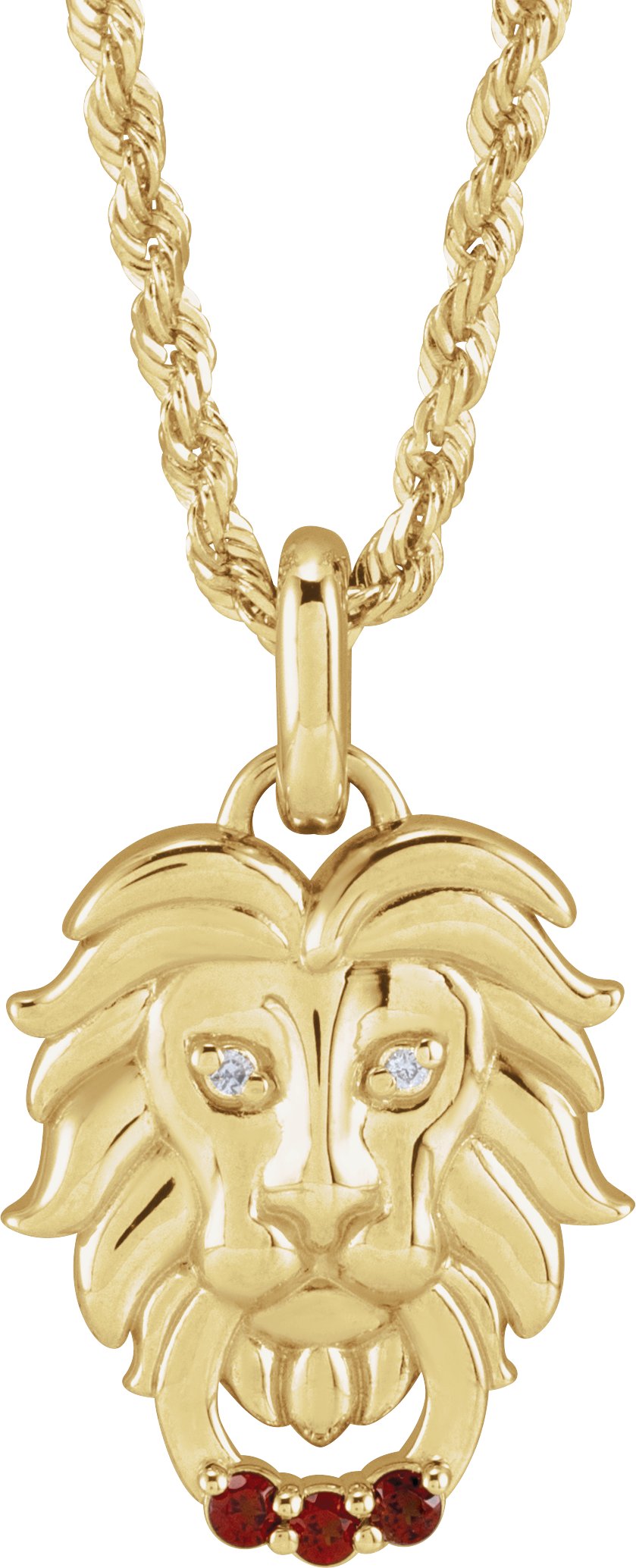 14K Yellow Natural Mozambique Garnet & .005 CTW Natural Diamond Lion 20" Necklace