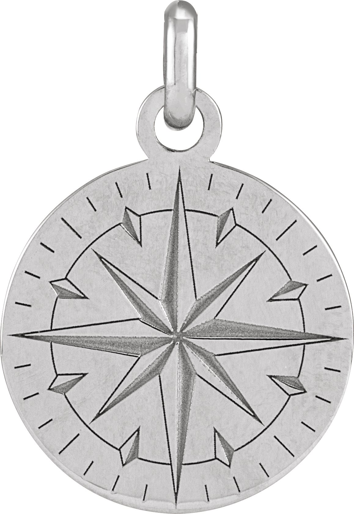 14K White Compass Pendant