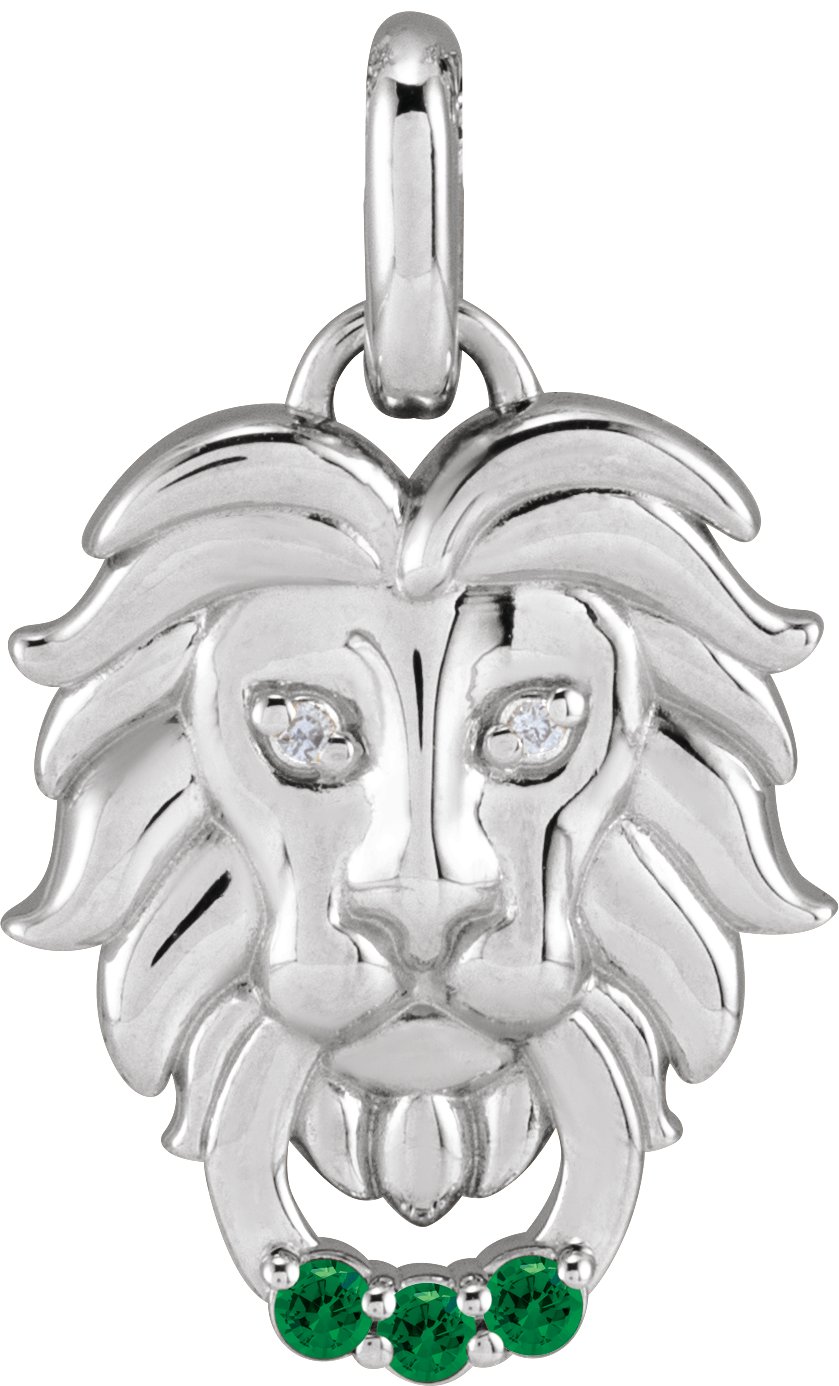 Sterling Silver Natural Tsavorite Garnet & .005 CTW Natural Diamond Lion Pendant