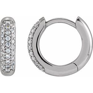 14K White 1/4 CTW Lab-Grown Diamond 12 mm Hinged Hoop Earrings