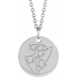 Sterling Silver Lily of the Valley May Birth Flower 16-18" Necklace