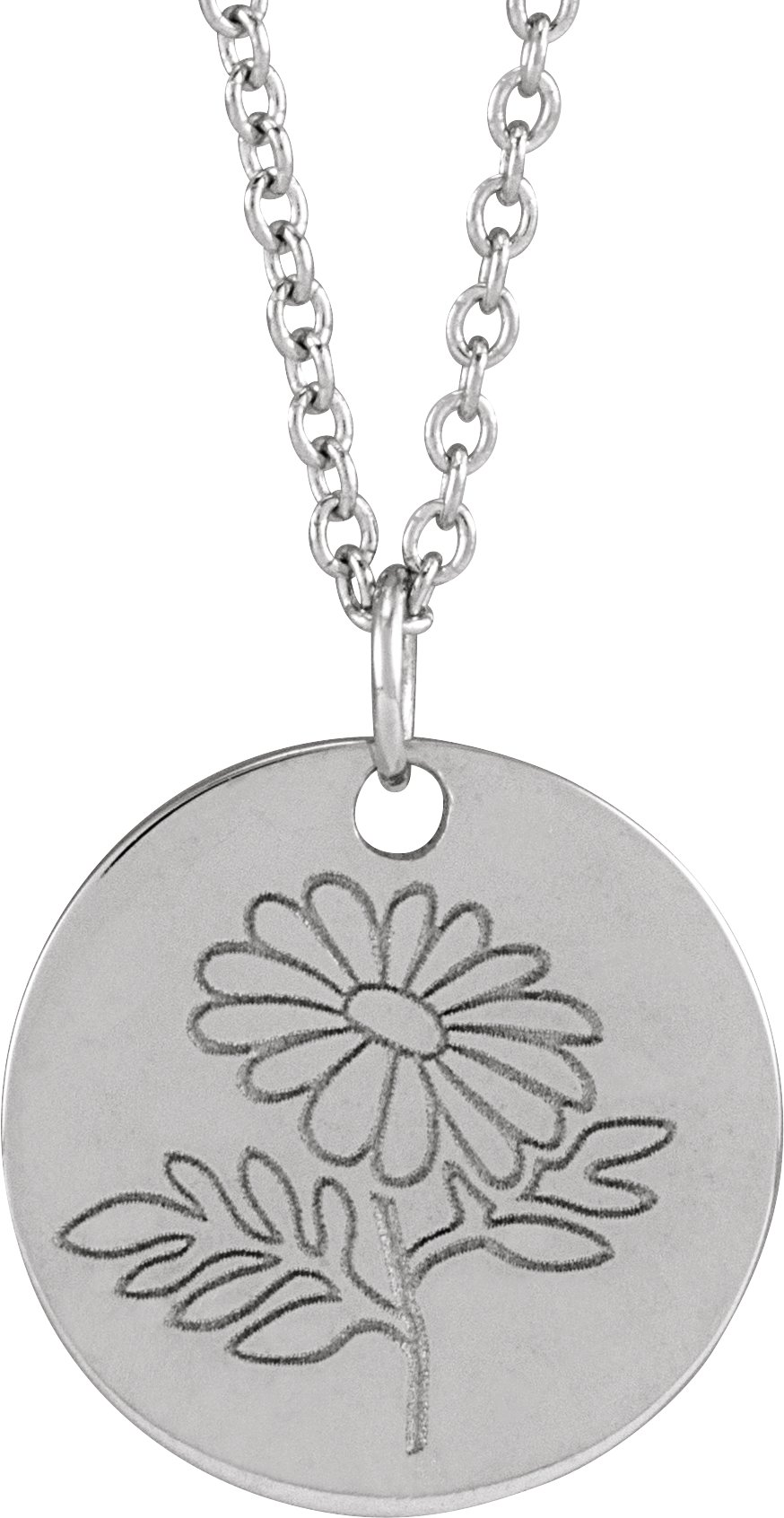 14K White Daisy April Birth Flower 16-18" Necklace