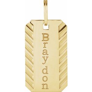 14K Yellow Engravable Patterned Dog Tag