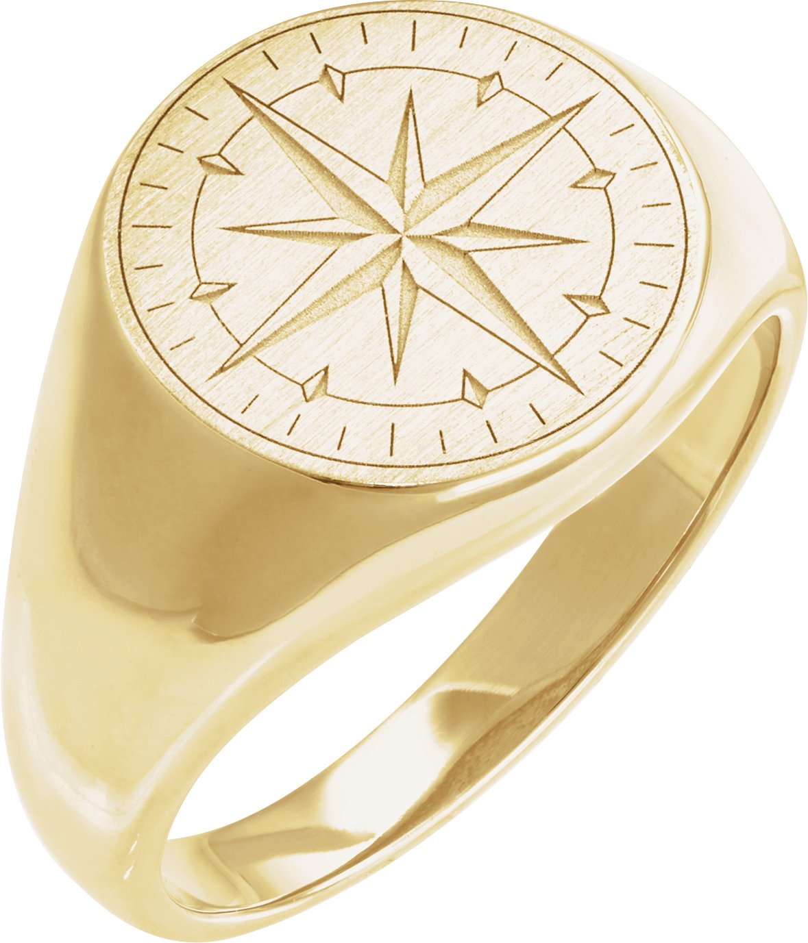 14K Yellow Compass Signet Ring