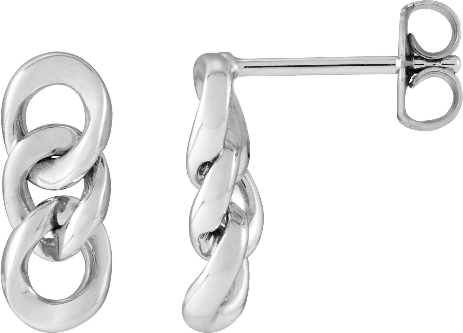 14K White Curb Chain Link Earrings