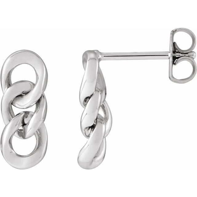 14K White Curb Chain Link Earrings