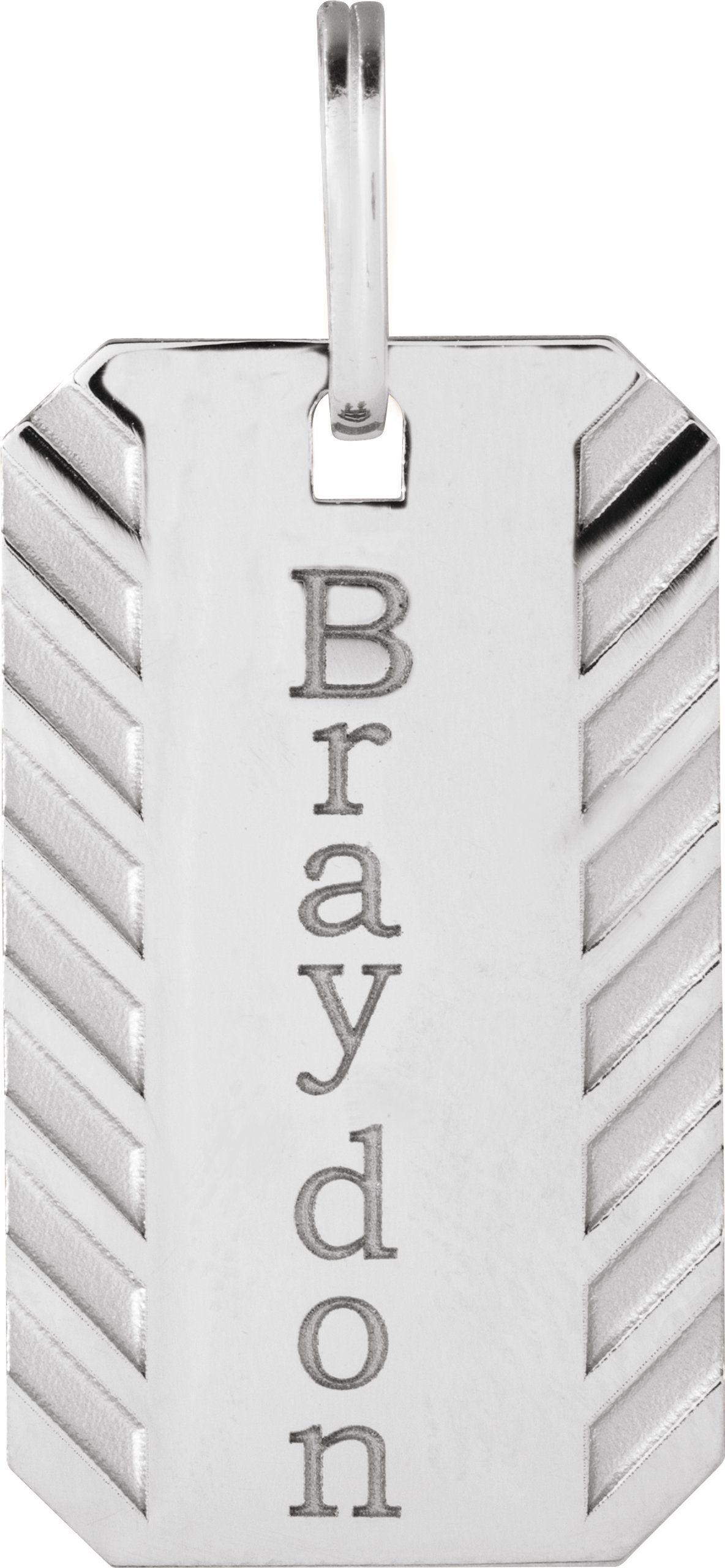 14K White Engravable Patterned Dog Tag