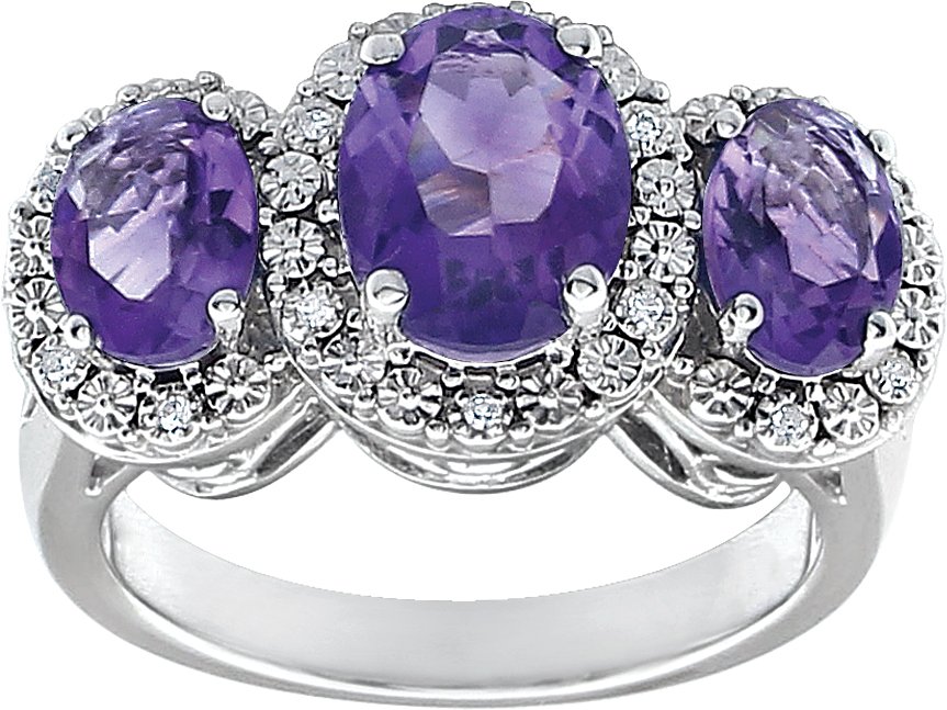 14K White Amethyst & .04 CTW Diamond Ring