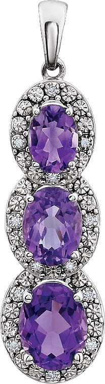 14K White Natural Amethyst & .04 CTW Natural Diamond Pendant