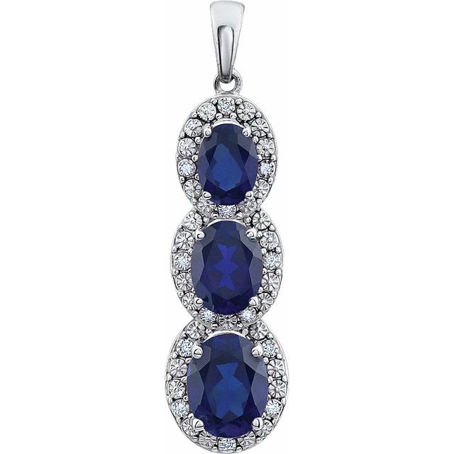 14K White Lab-Grown Blue Sapphire & .04 CTW Natural Diamond Three-Stone Pendant