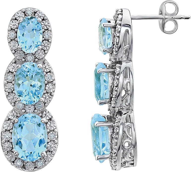 14K White Natural Sky Blue Topaz & .07 CTW Natural Diamond Three-Stone Earrings