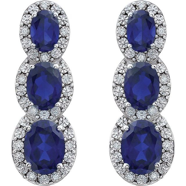 14K White Lab-Grown  Blue Sapphire & .07 CTW Natural Diamond Earrings