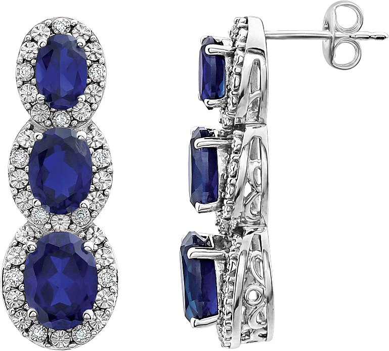 14K White Lab-Grown  Blue Sapphire & .07 CTW Natural Diamond Earrings