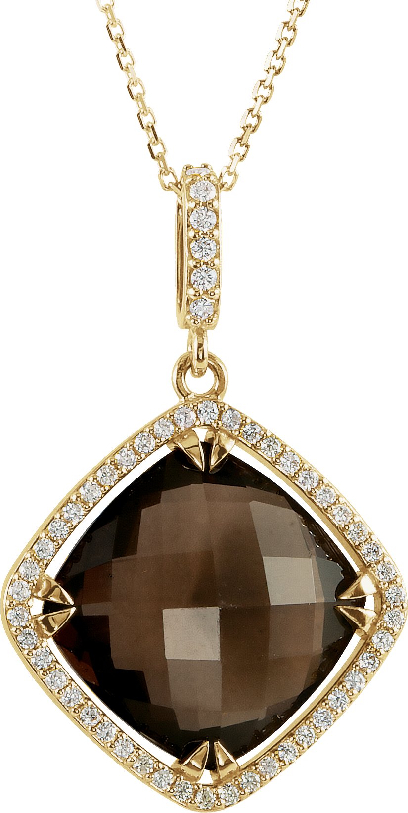 14K Yellow Smoky Quartz and .33 CTW Diamond Halo Style 18 inch Necklace Ref 3627912