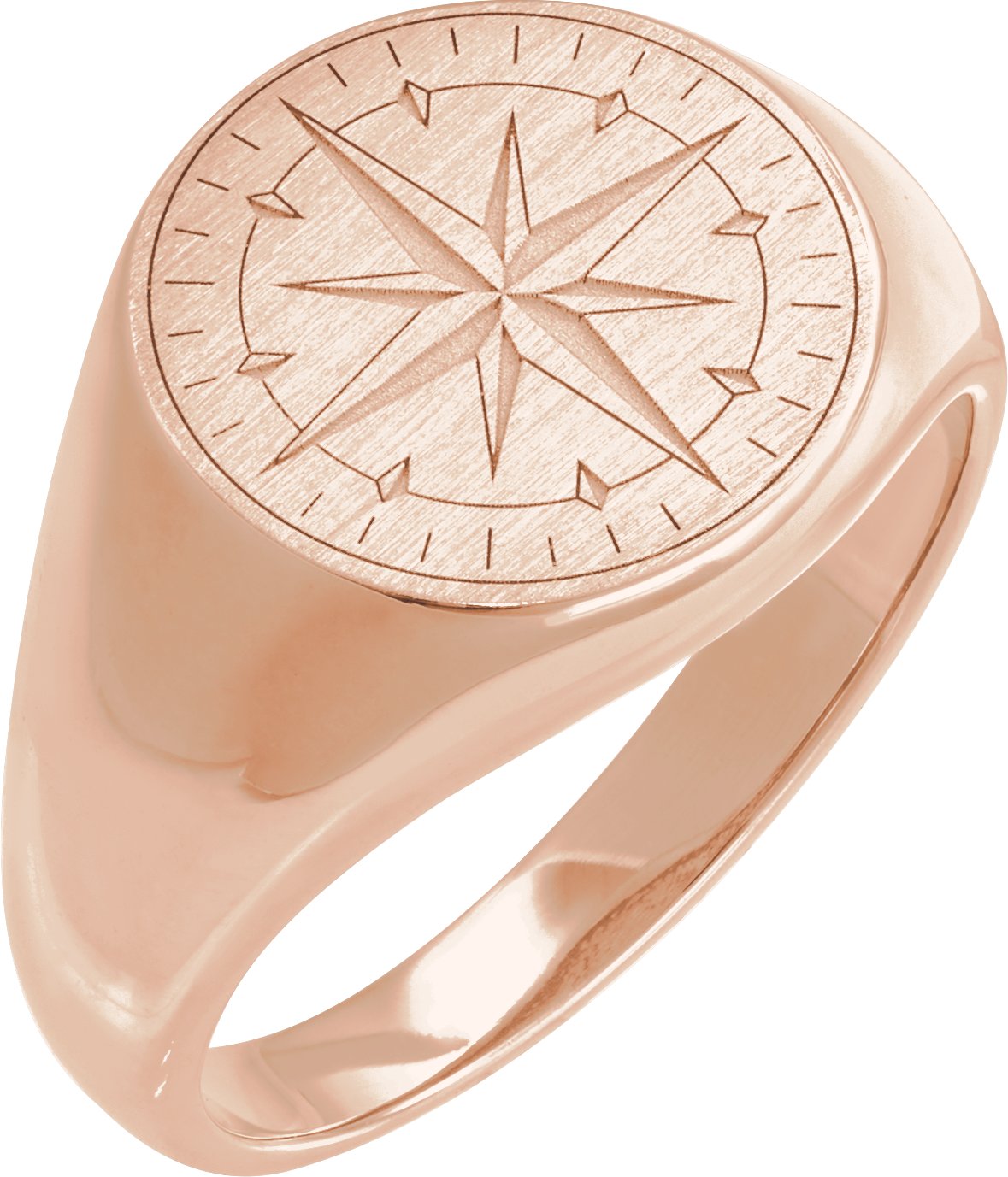 14K Gold Mens Compass Signet Ring