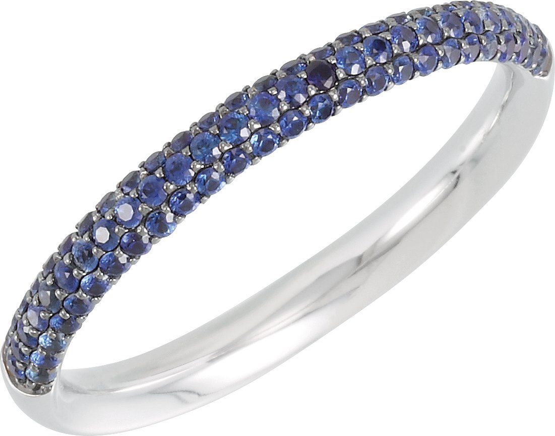 14K White Natural Blue Sapphire Anniversary Band