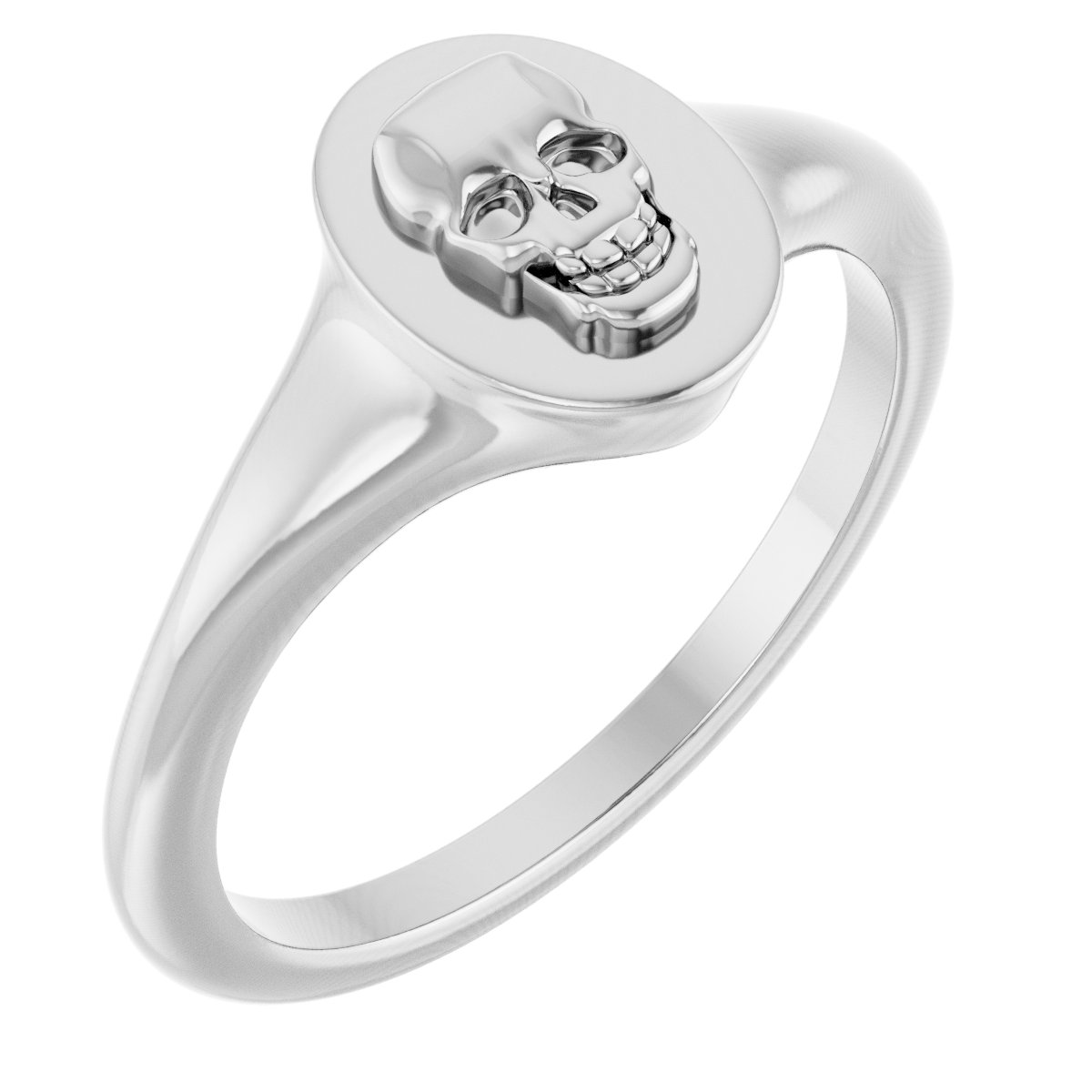 14K White Skull Signet Ring