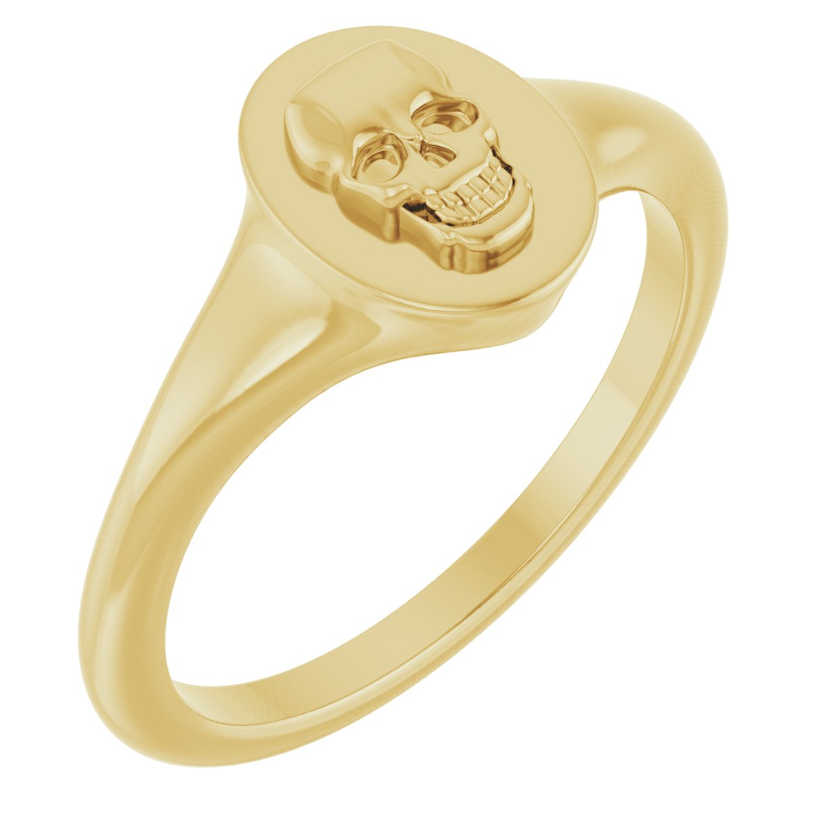 14K Yellow Skull Signet Ring