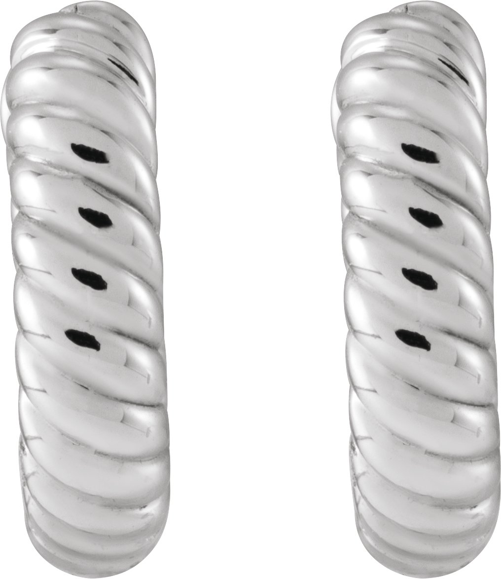 14K White Left Hinged Rope Hoop Earring