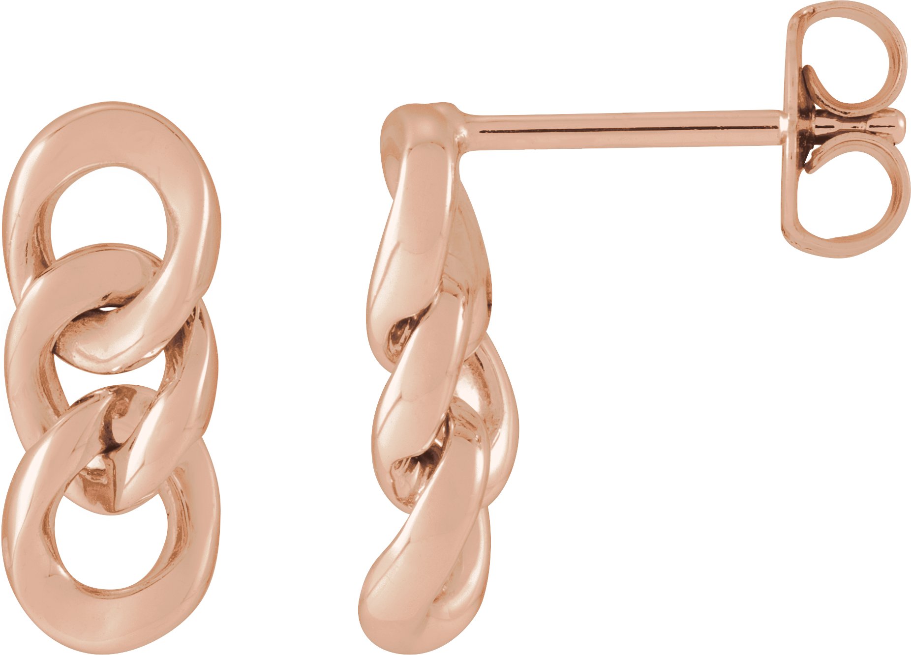 14K Rose Curb Chain Link Earrings