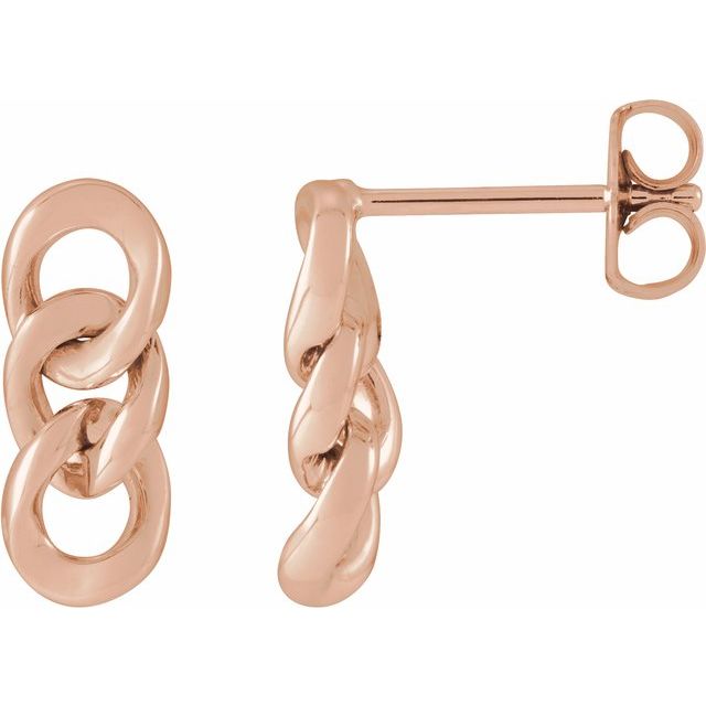 14K Rose Curb Chain Link Earrings