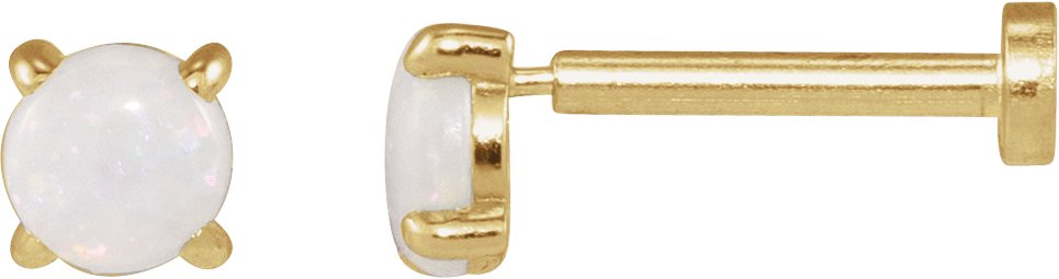 14K Yellow Cabochon Natural White Opal Press Fit Back Stud Earring