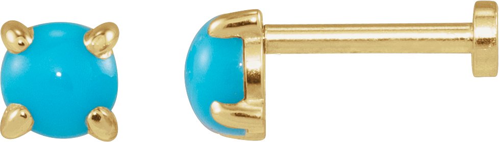 14K Yellow Cabochon Natural Turquoise Press Fit Back Stud Earring