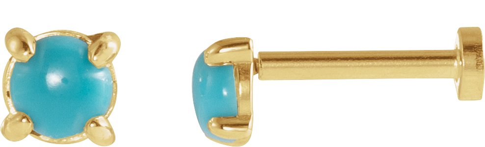 14K Yellow Cabochon Natural Turquoise Press Fit Back Stud Earring