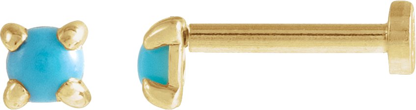 14K Yellow Cabochon Natural Turquoise Press Fit Back Stud Earring