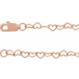 14K Rose 3.2 mm Heart Cable 7" Chain
