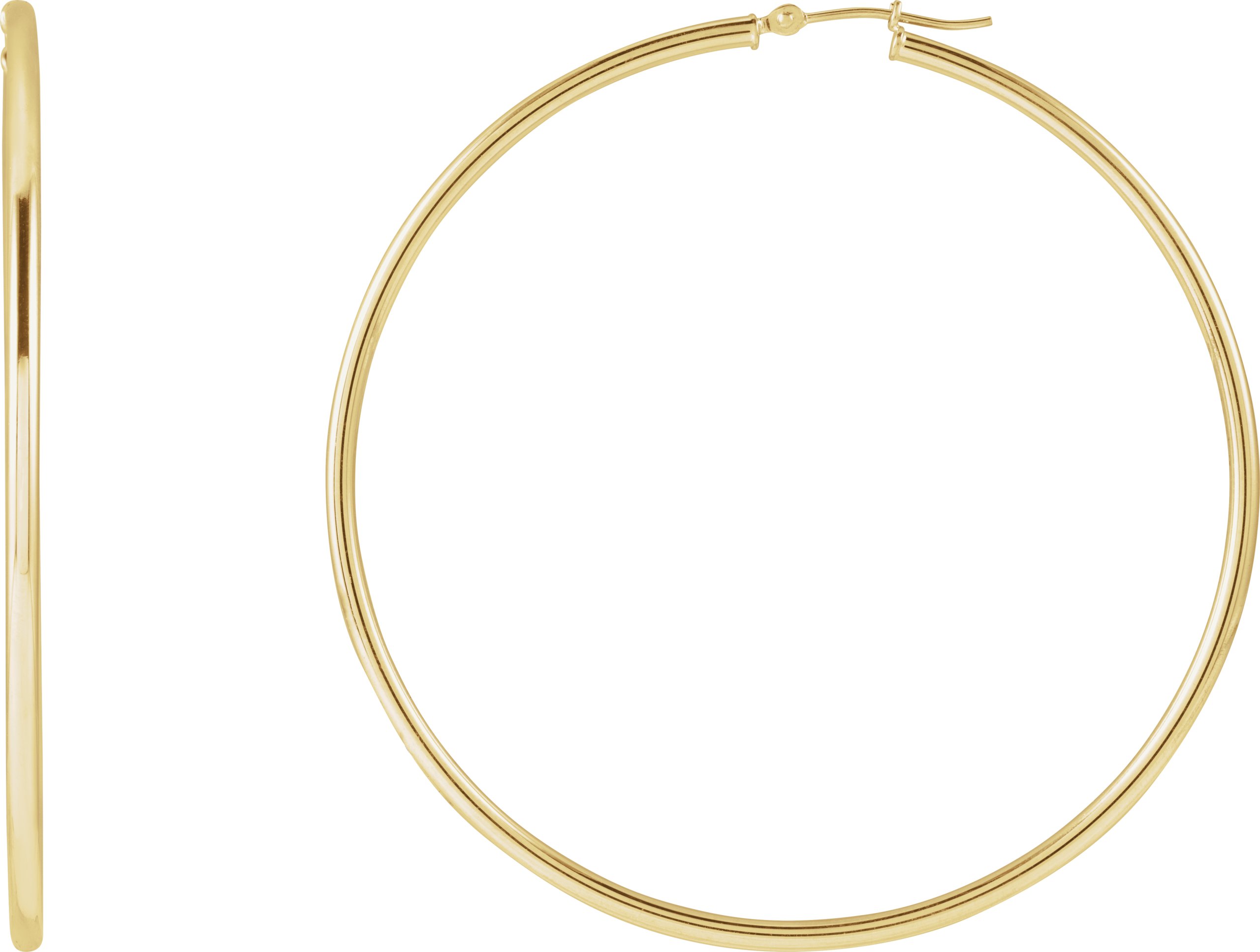 14K Yellow Tube 60 mm Hoop Earrings