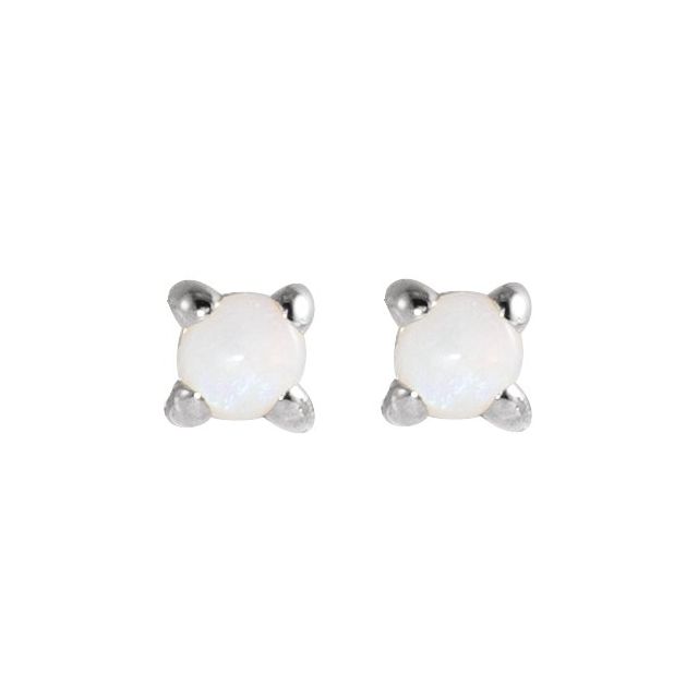 14K White Cabochon Natural White Opal Press Fit Back Stud Earring
