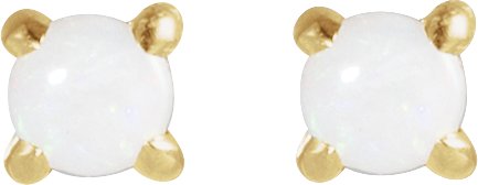14K Yellow Cabochon Natural White Opal Press Fit Back Stud Earring
