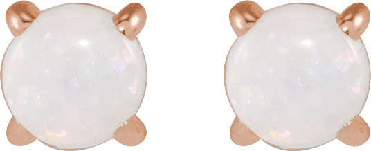 14K Rose Cabochon Natural White Opal Press Fit Back Stud Earring