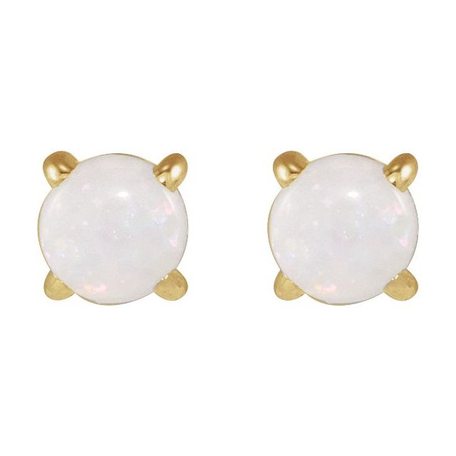 14K Yellow Cabochon Natural White Opal Press Fit Back Stud Earring