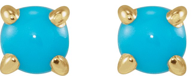 14K Yellow Cabochon Natural Turquoise Press Fit Back Stud Earring