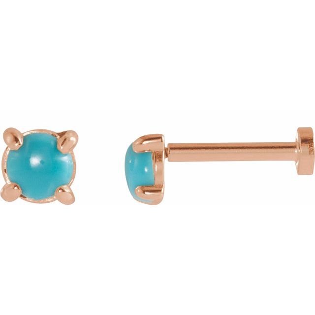 14K Rose Cabochon Natural Turquoise Press Fit Back Stud Earring