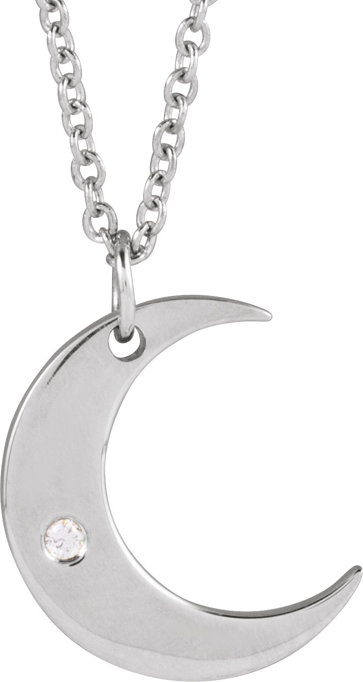 14K White .01 CT Natural Diamond Crescent Moon 16-18" Necklace