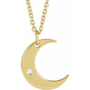 14K Yellow .01 CT Natural Diamond Crescent Moon 16-18" Necklace