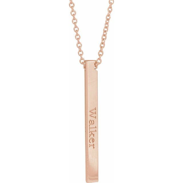 14K Rose Engravable Three-Sided Bar 16-18 Necklace