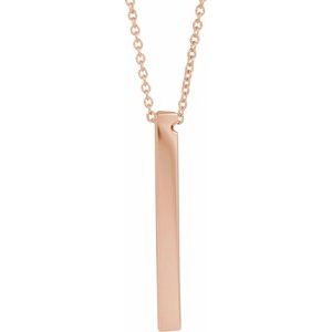 14K Rose Engravable Three-Sided Bar 16-18" Necklace