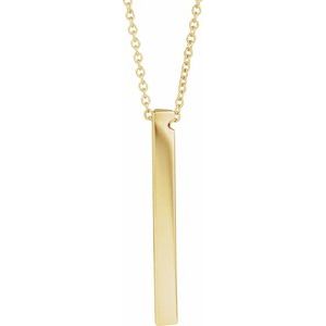 14K Yellow Engravable Three-Sided Bar 16-18" Necklace