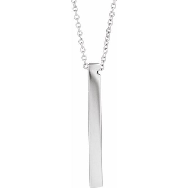 14K White Engravable Three-Sided Bar 16-18" Necklace