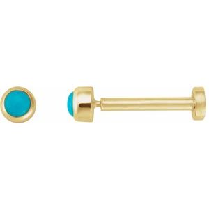 14K Yellow Cabochon Natural Turquoise Press Fit Back Stud Earring